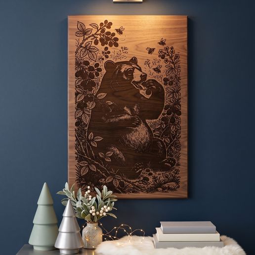Black Bear Eating Berries SVG - Woodland Wildlife Laser Cut File for Wood Wall Art