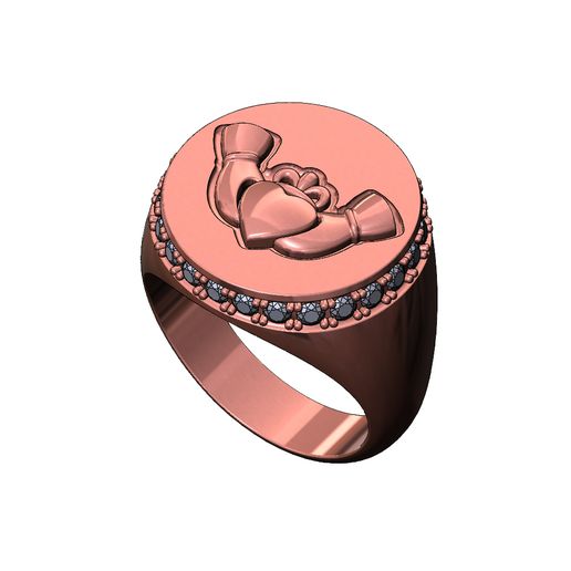 Diamond-halo-sides-18mm-round-Claddagh-heart-Chunky-signet-ring-size9-11.jpg Diamond halo Claddagh heart crown round signet ring size 9 3D print model