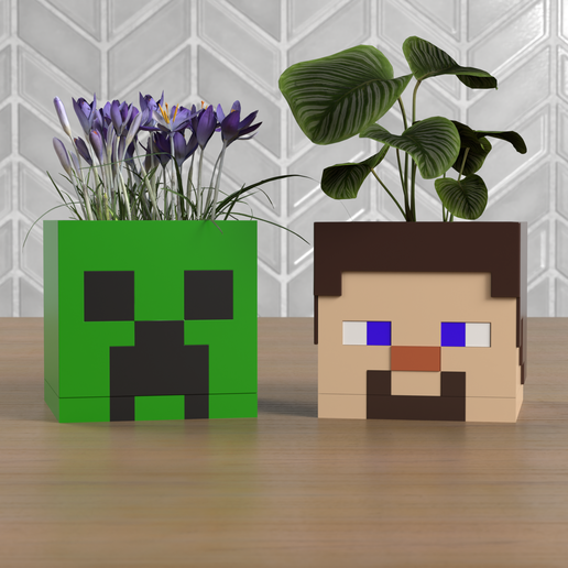 Minecraft Planter Heads - Steve and Creeper - 3D model önizlemesi