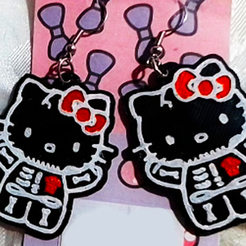 kitty.png STL file Hello Kitty Skeleton Halloween Earring -Keychain・Template to download and 3D print