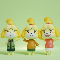 isabelle-render-trio.jpg STL file ANIMAL CROSSING - ISABELLE - 3 Different Poses・3D printing model to download