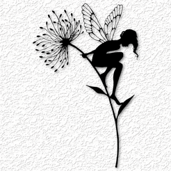 project_20230412_2225495-01.png STL file Fairy on Flower wall art fairie on dandilion wall decor 2d art・3D print object to download