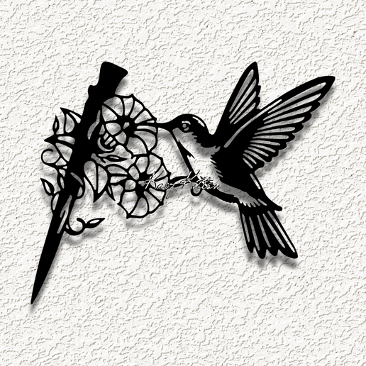 hummingbird flowers WALL ART HOME DECOR 3D model