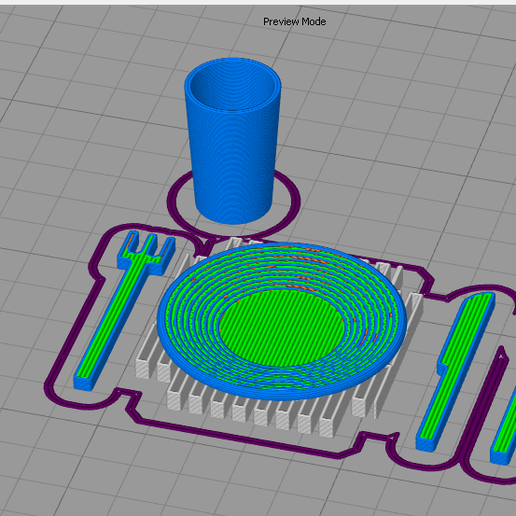 SAMPLE_SUPPORT.png Descargar archivo STL Set de cubiertos tenedor cuchillo cuchara + plato + vaso • Objeto para imprimir en 3D, alfr3design