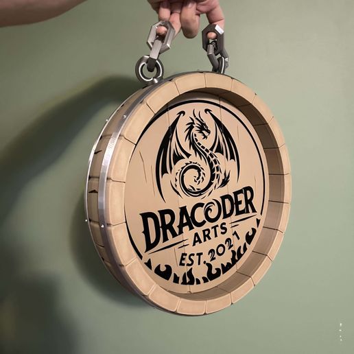 whisky Barrel Hanging Shop Logo Sign - Designed For 360 mm Printer - 3D model önizlemesi