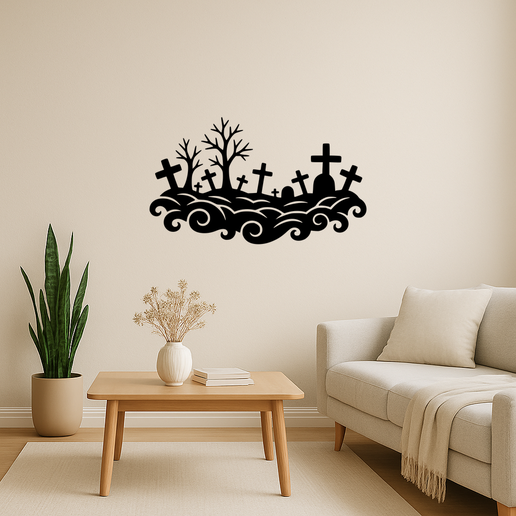 Graveyard Scene With Fog 001 - Wall Art Onecolor - 3D model önizlemesi