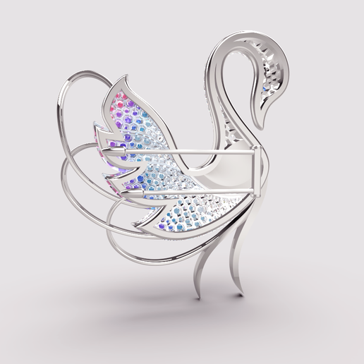 2 rendu dos.png STL-Datei Swan Jewelry Brooch kostenlos・Design für 3D-Drucker zum herunterladen, blason