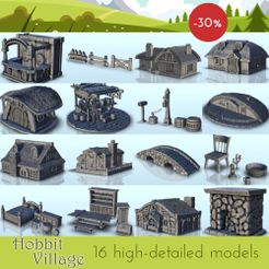 Pack-Hobbit.jpg Archivo 3D Paquete de aldea hobbit - Terreno medieval de la Edad Oscura・Modelo imprimible en 3D para descargar, Hartolia-Miniatures