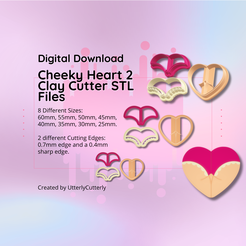 Valentine Heart Stamp Polymer Clay Cutter Digital STL File 5 Sizes 2 Cutter  Versions 8 Stamps 