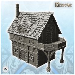 1-PREM.jpg STL file Medieval wooden house with large terrace and fireplace (14) - Medieval Gothic Feudal Old Archaic Saga 28mm 15mm・3D printing model to download