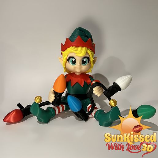Christmas Girl Elf with Christmas Lights – 3D Printable STL File | Chibi Christmas Elf | No AMS | Commercial License