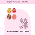 Easter-eggs-clay-cutters-1.png Easter Eggs Embossing Cutter for Polymer Clay | Digital STL File | Clay Tools | 6 Sizes Clay Cutters | 4 Models