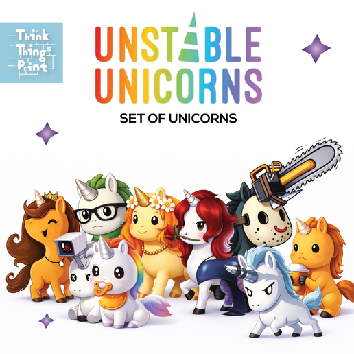 Image showcasing 🦄 Set of Unicorns characters - Unstable Unicorns・ STL File for 3D ...