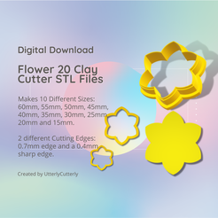 Cover-7.png 3D file Flower 20 Clay Cutter - Spring Botanical STL Digital File Download- 10 sizes and 2 Cutter Versions・3D print design to download