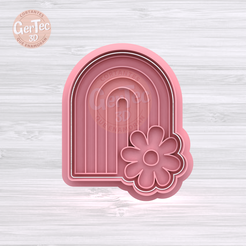 1.736.png STL file RAINBOW WITH FLOWER Cutter with Stamp / Cookie Cutter RAINBOW WITH FLOWER・3D print design to download