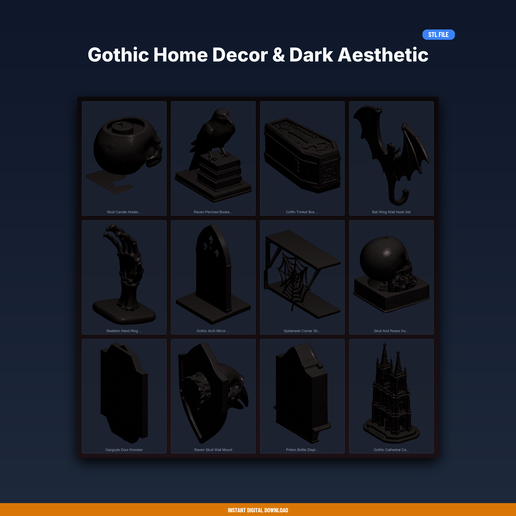 Gothic Home Decor & Dark Aesthetic Collection - 12-Model STL Bundle