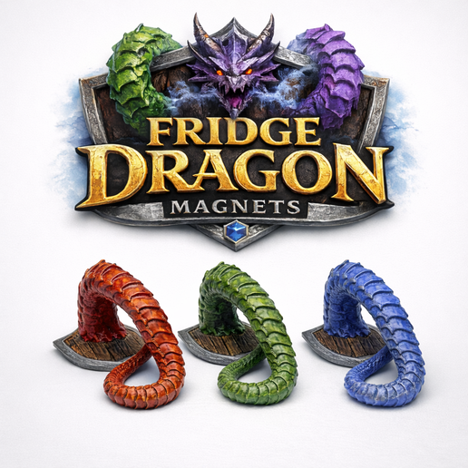 🐉 Fridge Dragon Magnets - 3D Printable Dragon Tail Fridge Magnet STL File
