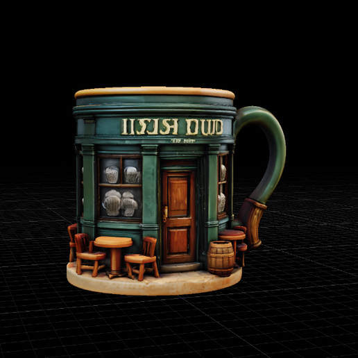 The Irish Pub Mug: Miniature Architecture Diorama - Old Village Tavern Cup - Detailed Desktop Organizer - St. Patrick's Spirit - 3D Printable Pub Sculpture