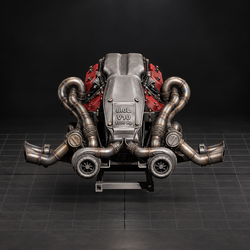 V10 8.0L 1,500 hp twin-turbo sports car engine STL, car, car engine, V10, 8-liter, sports car engine, V10 8.0L 1500hp, twin-turbo, Cults3D, Cults, 3D, 3D car engine