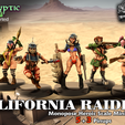 CaliRaiders_BoxArt.png Apocalyptic Gangfare - California Raiders (5+3 Monopose Heroic Scale Miniatures)