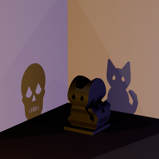 Shadow Art Sculpture – Black Cat From the Front, Skull From the Side – Halloween Illusion, No Supports