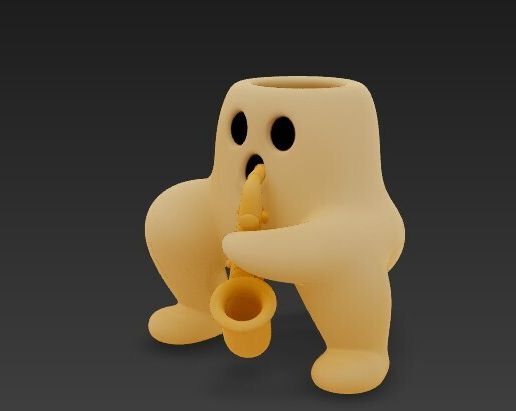 4.jpeg Groovy Ghost Pflanzgefäß mit Saxophon - Lustiger 3D-Dekotopf
