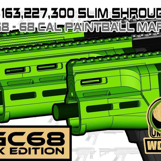 FGC68-MKI UNW163 227, 300 SLIM shroud set for your magfed paintball marker 3D model