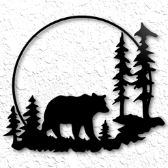 project_20221226_1533498-01.png STL file Full moon bear in the forest wall art mountain wall decor・3D print model to download