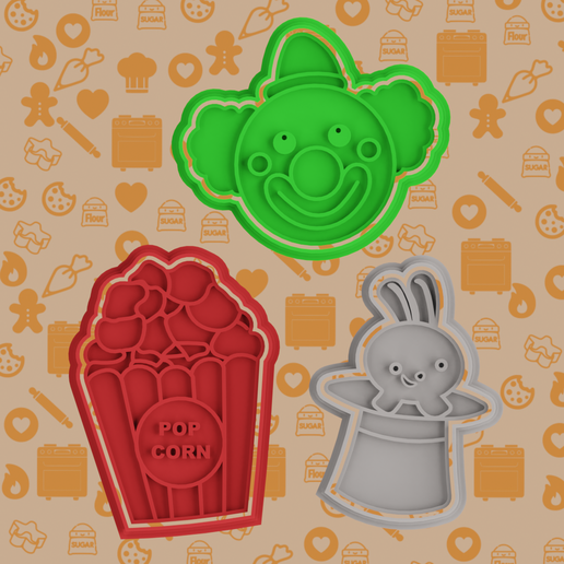 2.png clown popcorn rabbit COOKIE CUTTERset of 3