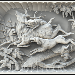 1.png 3D file 3D Model STL File for CNC Router Laser & 3D Printer Dogs Hunting a Deer・3D print design to download