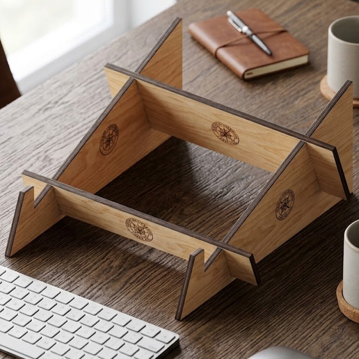 Gravity-Lock Laptop Stand | Laser Cut & CNC Vector Plan (DXF DWG SVG PDF)