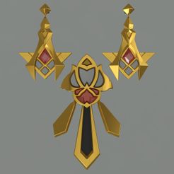 01.jpg 3D file Genshin Impact Kaveh earrings and brooch 3D model set. Video game, props, cosplay・3D printing design to download