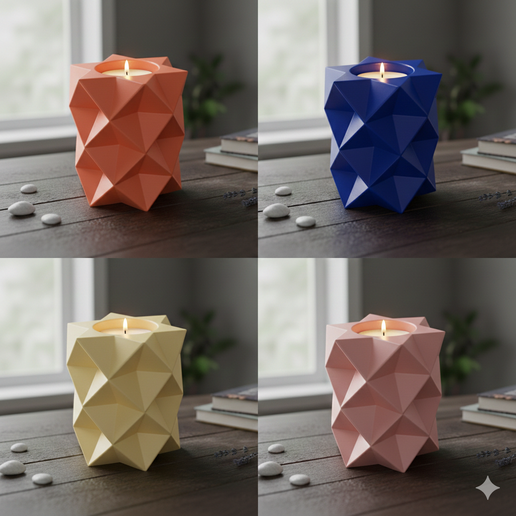 Geometric Star Tealight Holder – Modern Low Poly Candle Holder STL