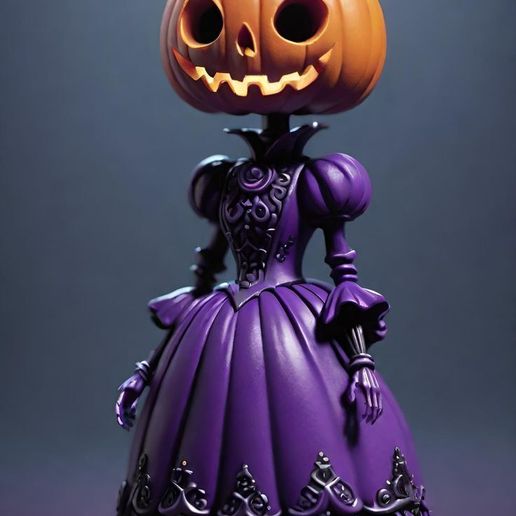 🎃 Pumpkin Victorian Lady / Gothic Halloween Dress Doll STL 💜