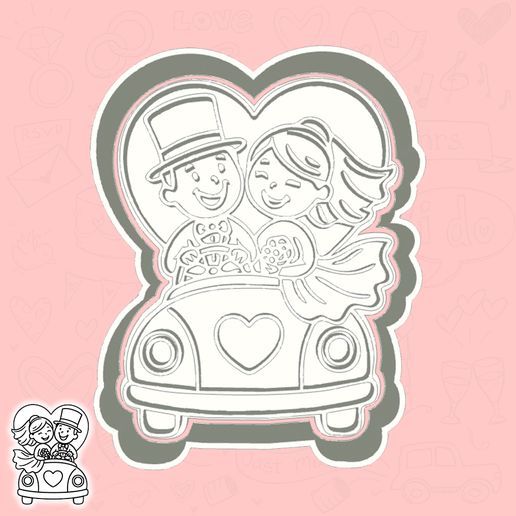Wedding Day cookie cutters - wedding car (just married couple) (style 2)