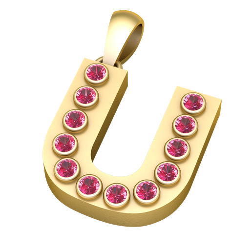 goalden.png "Pingente de ouro inicial U - Colar de alfabeto personalizado com pedra de rubi"