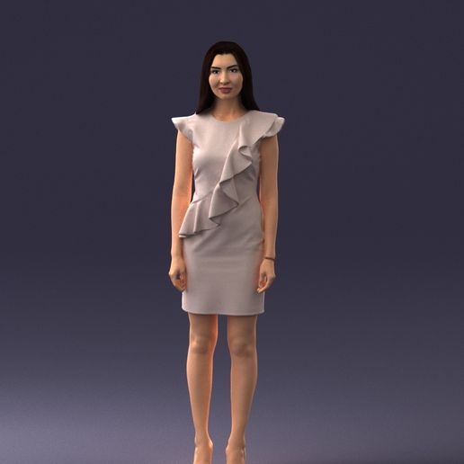 000157 Woman in Elegant Ruffled Dress 3D model