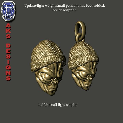 Alien_with_cap_v1_pendant_a12.jpg skull  Pendant jewelry ALien with cap v1