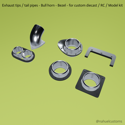 New-Project-2021-08-27T102627.080.png Fichier STL Embouts d'échappement / tuyaux d'échappement - corne de taureau - lunette - pour kit personnalisé diecast / RC / Model kit・Plan imprimable en 3D à télécharger
