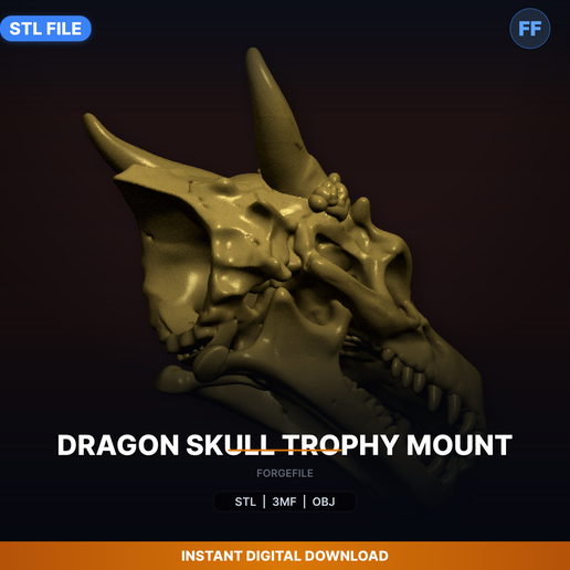 Dragon Skull Trophy Mount - 3D Printable STL File