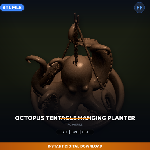 Octopus Tentacle Hanging Planter - 3D Printable STL File