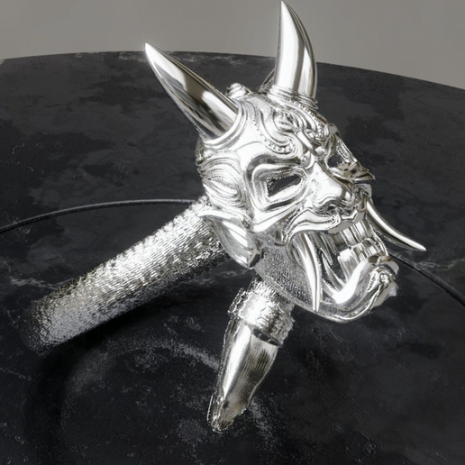👹 Japanese Oni Mask – Detailed 3D Jewelry Design