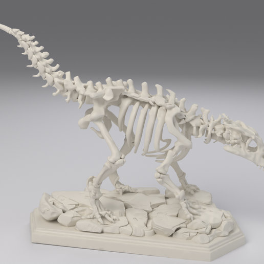 Hunting Predator Dinosaur Fossil Skeleton - Museum Style Display Model on a Rocky Base, 20 cm