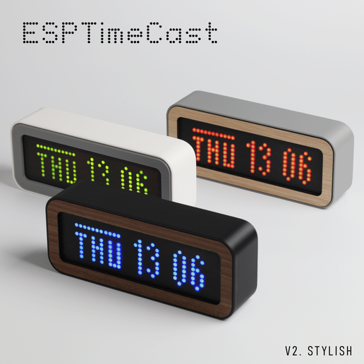 v2-stylish.png ESPTimeCast WiFi-connected LED matrix clock and weather station (ESP8266 and MAX7219)
