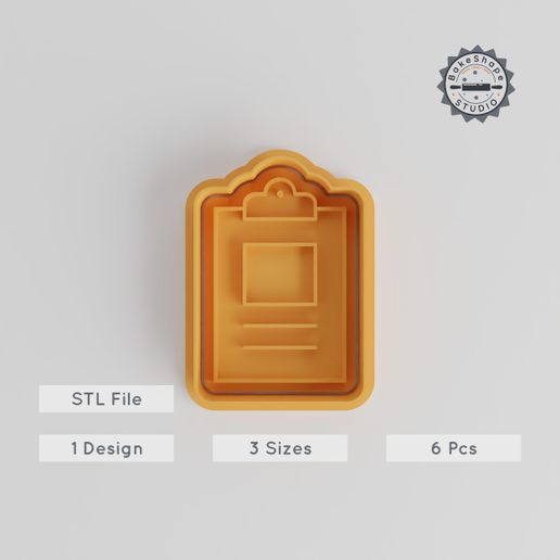 Clipboard Shape Cutter & Stamp Bundle, Perfect for Cookies & Fondant, 3 Sizes, 6-Piece School & Work Supplies Set 3D model