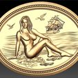 207.jpg naked woman on the beach ship on the sea cnc router frame art