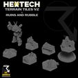 Terrain-Tiles-v2-Ruins-and-Rubble.jpg HEXTECH - Terrain Tiles v2 (Woods, Rough Ground, Ruins, Rubble) - Battletech Compatible Terrain