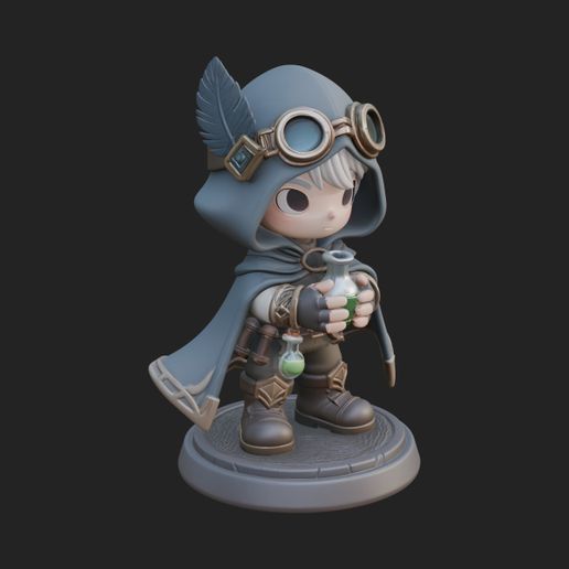 Chibi Hooded Alchemist Statue Design 1 - 3D Print Model
