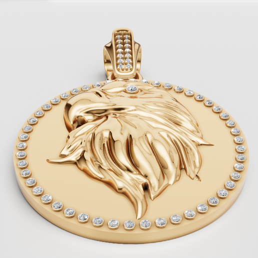 Majestic Eagle Head Gold Diamond Medallion Pendant