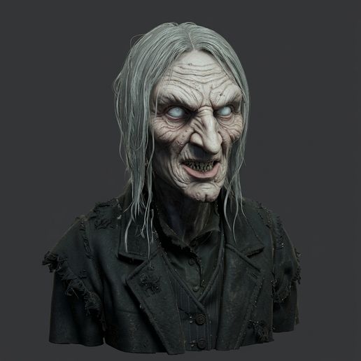 Witch Bust, Creepy Hag Miniature, Halloween Sculpture (Digital Download)
